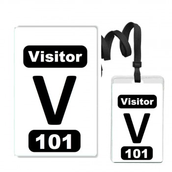 Numbered White PVC 2 Panel Custom Badge with Clear Vinyl Zipper Badge Holder + Black 3/8" Break Away Lanyard- 10 Pcs Pack